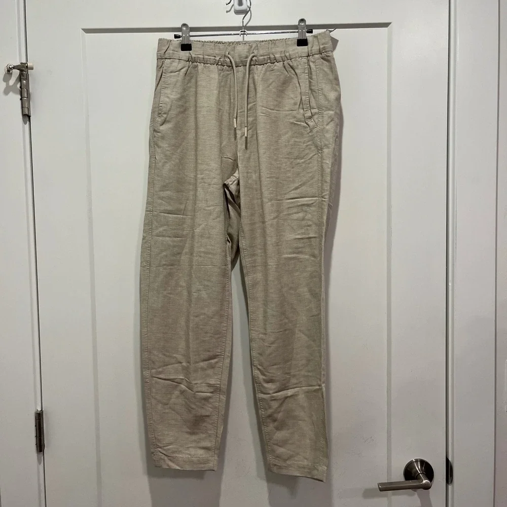 Abercrombie & Fitch Mens XS Beige Linen Blend Drawstring Jogger Pants 4571